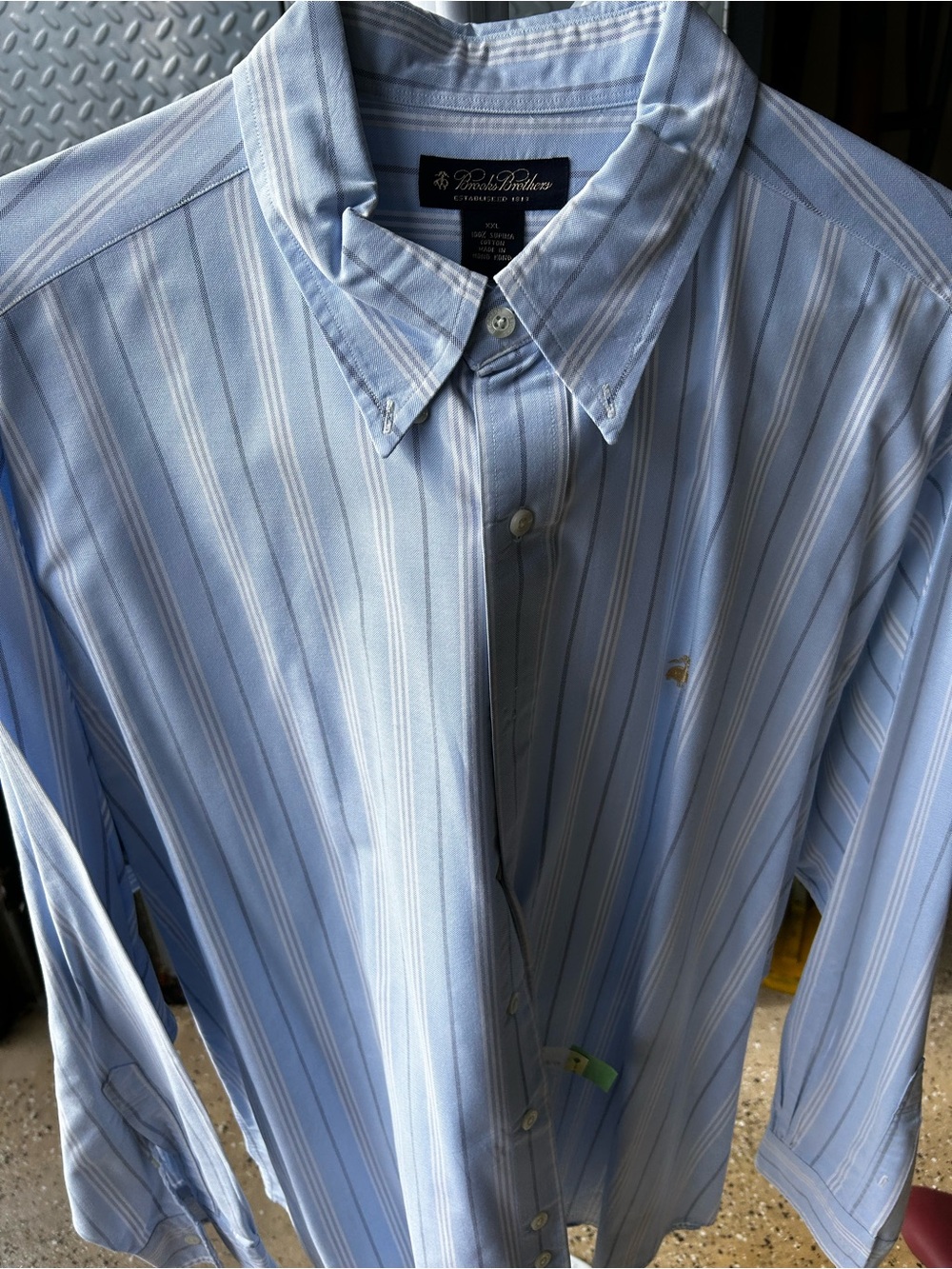 Brooks Brothers Men's Light Blue and White Striped Button-Down Shirt